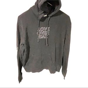 Seek Discomfort Large Love Over Fear Mens Black Hooded Graphic Sweatshirt‎